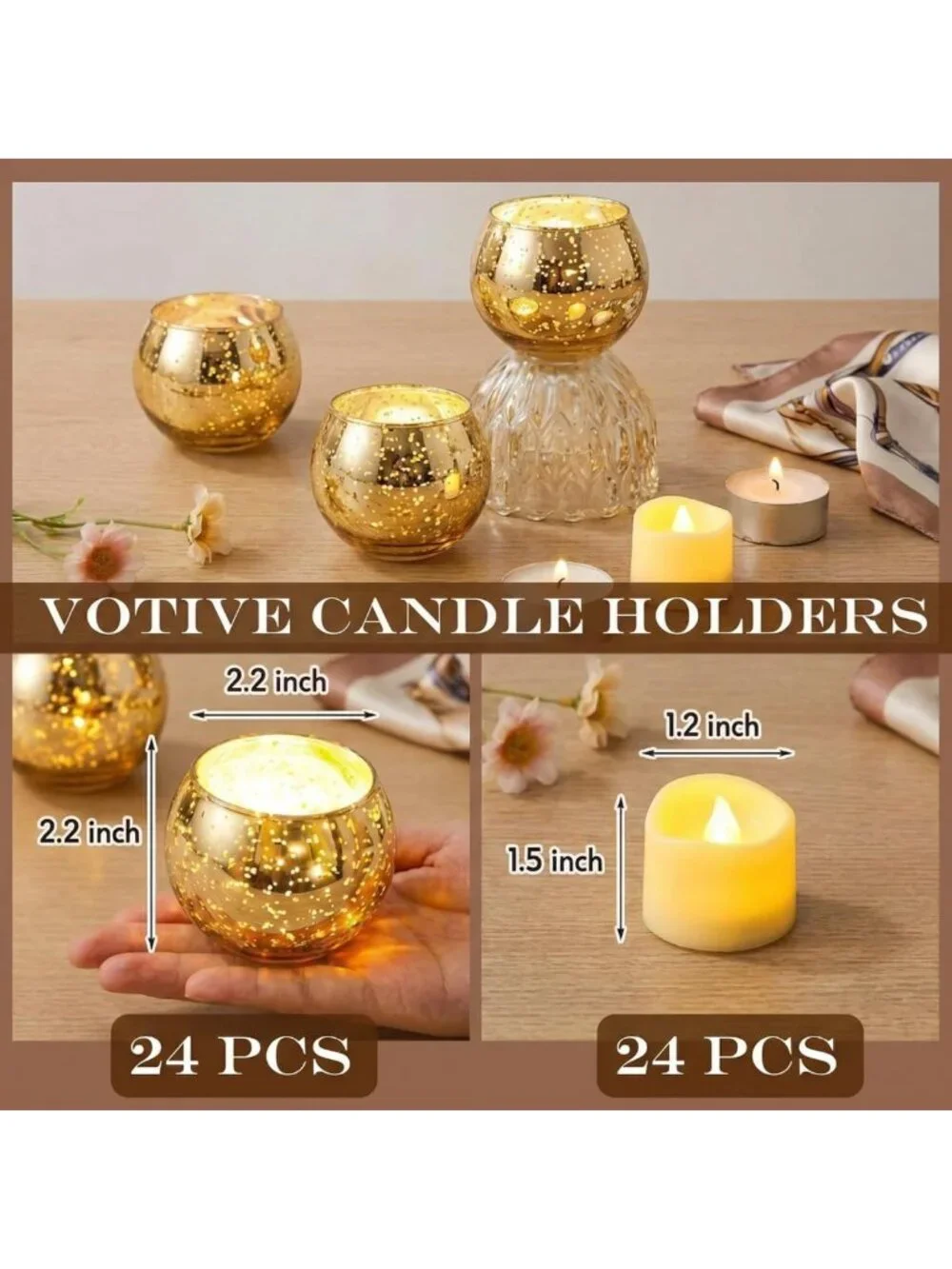 24 Speckled Mercury Glass Votive Candle Holders for Wedding & Party Decor